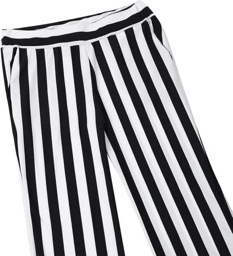 Vista 6 de ACSUSS Pantalones largos de cintura alta negro y blanco a rayas verticales Bell inferior Flare Legging