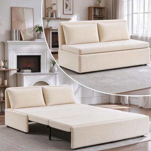 Vista 11 de PUREMIND Sofá cama extraíble 3 en 1 tamaño individual, sofá de pana convertible con almohadas y colchón de espuma viscoelástica de 3.9 pulgadas Beige