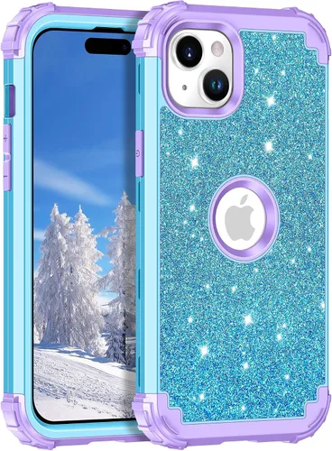 Vista 49 de LONTECT Funda para iPhone 15 Plus con purpurina brillante 3 en 1, a prueba de golpes, resistente, híbrida, resistente, funda protectora de alto