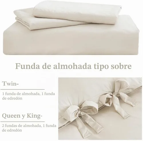 Vista 5 de annadaif - Juego de funda de edredón color beige, tamaño Full (79 x 90 pulgadas), 3 piezas (1 funda de edredón, 2 fundas de almohada), microfibra