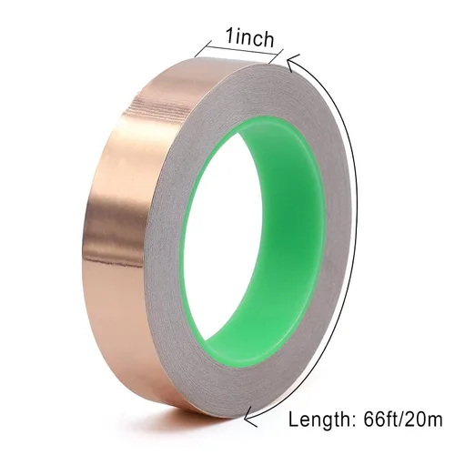 Vista 2 de BOMEI PACK Cinta de lámina de cobre, 1 paquete de 1 pulgada x 66 pies con adhesivo conductor para guitarra y manualidades, soldadura, vitrales