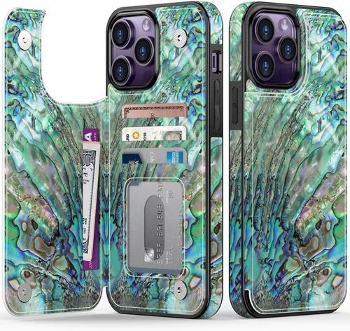 Vista 268 de LETO para iPhone 15 Pro Funda tipo cartera - Tapa tipo folio con patada - Diseños de moda - Tarjetero - Funda protectora para mujeres y niñas - 6.1