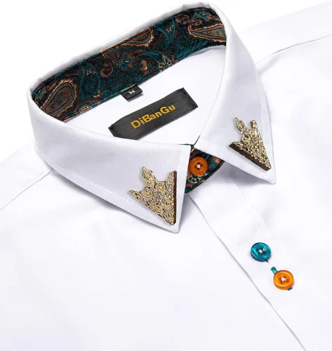 Vista 6 de DiBanGu Camisa casual de manga larga con botones para hombre, camisa de vestir de ajuste regular