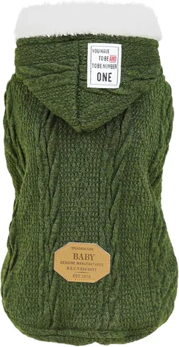 Vista 9 de Rdc Pet Clothes - Suéter de lana con gorro para perros y gatos, abrigo cálido de forro polar de cuello alto para invierno (S, azul clásico)
