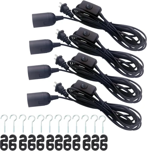 Vista 10 de Paquete de 2 cables de extensión de enchufe de luz LED E26/E27 de 5.9 pies con interruptor de encendido/apagado y enchufe de alimentación de CA