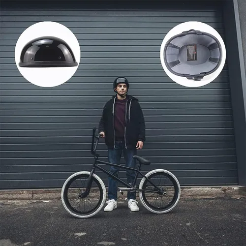 Vista 3 de Beanie - Casco de motocicleta de estilo alemán, ultrafino, casco eléctrico pequeño, casco eléctrico pequeño, aprobado por DOT, para hombres