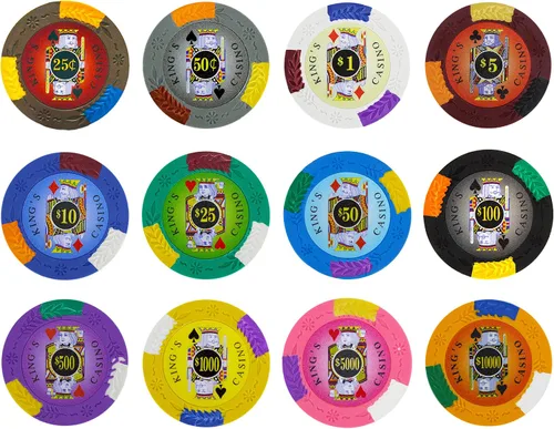 Vista 4 de Brybelly King's Casino Premium - Fichas de póquer de 0.49 oz, compuesto de arcilla pesada – Paquete de 50