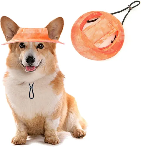 Vista 8 de HDKUW Sombreros de cubo para perro, gorra redonda para perro con orificio para las orejas, ajustable para viajes al aire libre, protección solar