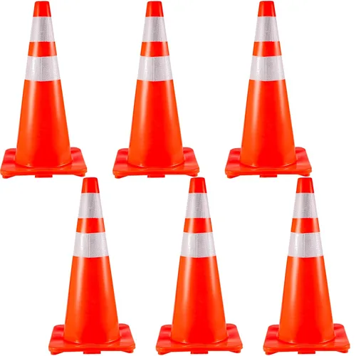 Vista 10 de VEVOR Conos de seguridad, 28 pulgadas/28.7 in de altura, 12 piezas de PVC naranja cono de tráfico con 2 collares reflectantes y base pesada