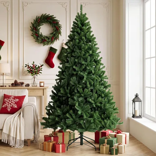 Vista 9 de 4.5 Ft Artificial Green Christmas Tree for Holiday Home Decor Classic Full hinged evergreen spruce tree with realistic flame-retardant branch tips