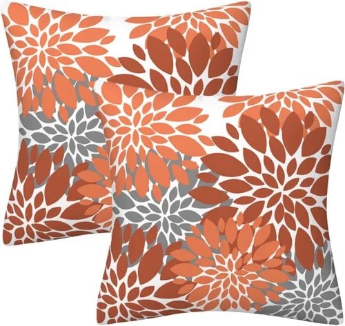Vista 15 de Juego de 2 fundas de almohada decorativas de dalia azul marino, rojo, gris, dalia floral, para interiores y exteriores, funda de almohada de Floral 1