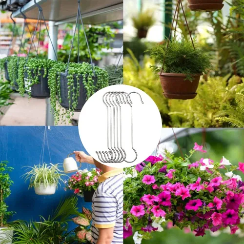 Vista 4 de LRUUIDDE Paquete de 6 ganchos en S extra grandes para plantas colgantes, ganchos en S de metal resistentes de 16/12 pulgadas de largo