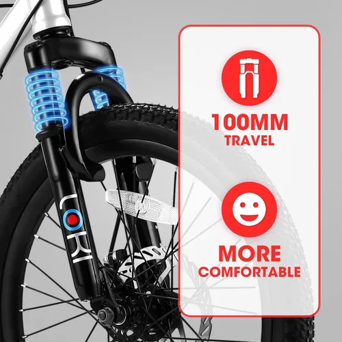 Vista 2 de Bicicleta de montaña para niños de 20 pulgadas, engranajes de 7 velocidades, horquilla de suspensión delantera, freno de disco, para niños y niñas