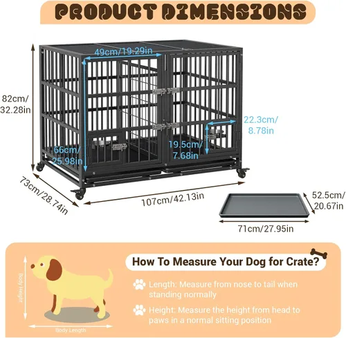 Vista 7 de Jaula para perros con riel deslizante de 42 pulgadas, perrera de metal grande resistente con puertas dobles, divisor flexible, bandeja extraíble