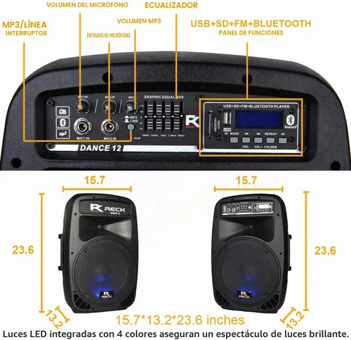 Vista 2 de RECK DC 12 portátil de 12 pulgadas 1000 vatios de 2 vías alimentados Dj/PA sistema de altavoces conjunto combinado con Bluetooth/USB/lector