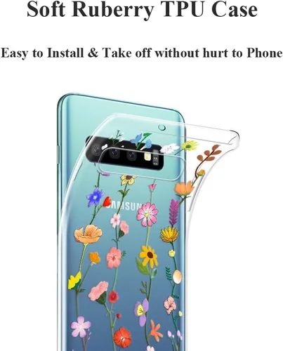 Vista 6 de Unov Funda para Galaxy S10, transparente con diseño, ajuste delgado, buen agarre, funda de teléfono en relieve, cubierta protectora a prueba
