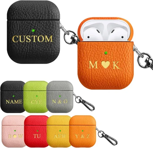 Vista 10 de Funda personalizada con nombre para AirPods Pro, añade tus propias iniciales personalizadas, monograma, funda de lujo de cuero vegano para Air Pods