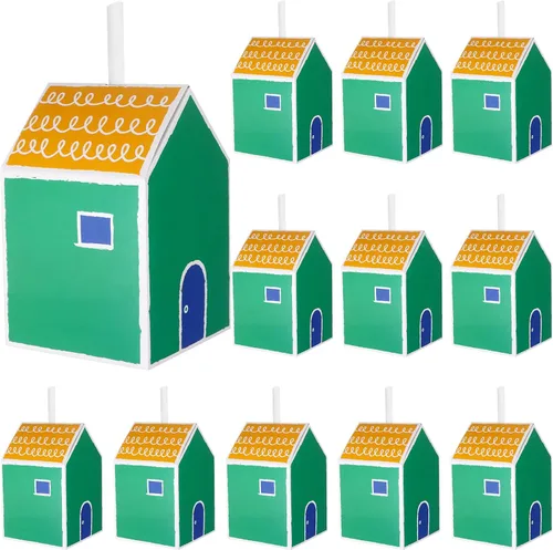 Vista 7 de Haomian - 20 cajas de regalo en forma de casa para golosinas Estilo de casa alta azul