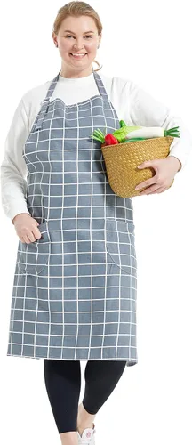 Vista 51 de Delantales de algodón y lino para hornear, talla grande, para mujer, con bolsillos, cocina