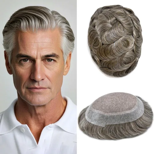Vista 20 de Toupee para hombres Piezas de pelo fino mono para hombre Toupee sistema de reemplazo de pelo para hombres línea capilar natural para hombre postizo
