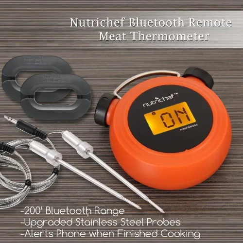 Vista 3 de NutriChef Termómetro inteligente Bluetooth para parrilla de barbacoa, pantalla digital, sondas dobles de acero inoxidable seguro para dejar