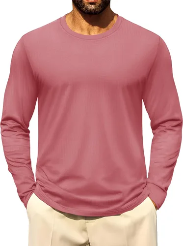 Vista 10 de Cotrasen - Camisetas básicas de manga larga para hombre, de algodón, con cuello redondo, transpirables, suaves y casuales