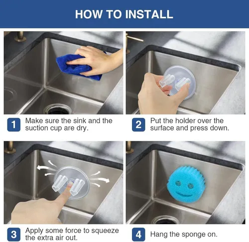 Vista 3 de SOPHICO Soporte de esponja para fregadero de cocina, soporte de ventosa para cocina, organizador de fregadero de baño para esponja sonriente