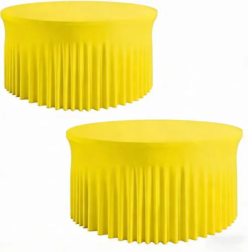 Vista 41 de Mantel redondo de 60 pulgadas en negro para mesas de 5 pies, funda de mesa ajustada de elastano con borde elástico y falda, lavable, sin arrugas