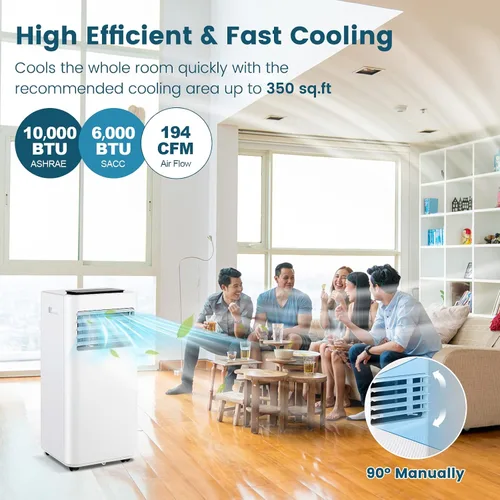 Vista 2 de KOTEK Aire acondicionado portátil para habitación de hasta 350 pies cuadrados, unidad de CA 3 en 1 de 10000 BTU para dormitorio con modo