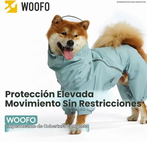 Vista 3 de WOOFO - Chubasquero completo para perros, ligero, cómodo, ajustable y fácil de usar, chaqueta de lluvia para perros con capucha desmontable, tira