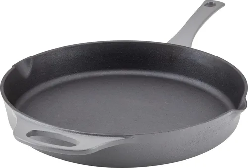 Vista 17 de Rachael Ray NITRO - Sartén de hierro fundido con mango auxiliar y boquillas de vertido, 12 pulgadas, color azul agave