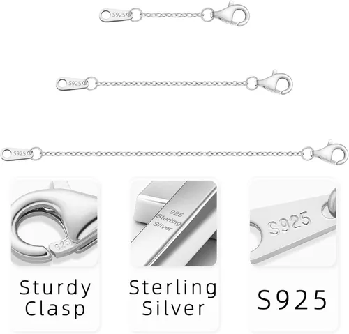 Vista 4 de VANBARIS Extensores de collar de plata esterlina para mujer, extensor de cadena de plata de ley para collares, juego de 3 piezas (1, 2, 3 pulgadas)