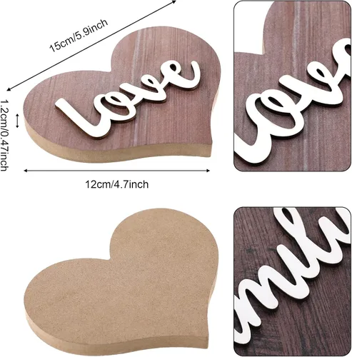 Vista 2 de Jetec 2 piezas de decoración de madera en forma de corazón, centro de mesa rústico familiar para el hogar, sala de estar, dormitorio, cocina
