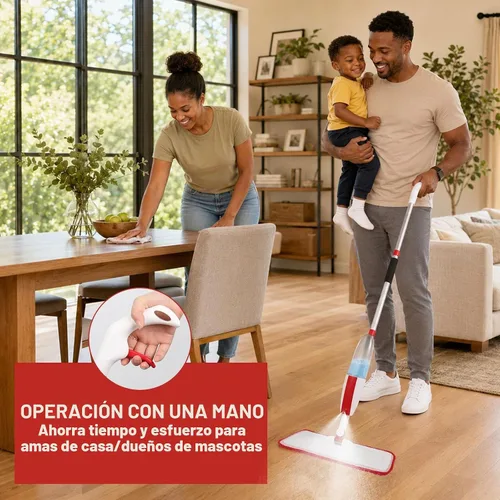 Vista 2 de Trapeadores para limpieza de suelos con rociador húmedo con botella recargable de 14 onzas y 2 almohadillas de microfibra lavables, uso doméstico