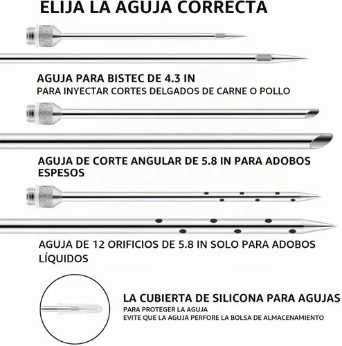 Vista 6 de Jeringa Inyectora de Carne de 2 Onzas Barril de Sabor de Adobo Acero Inoxidable 304 con 3 Agujas de Adobo, Estuche de Viaje para Parrilla BBQ