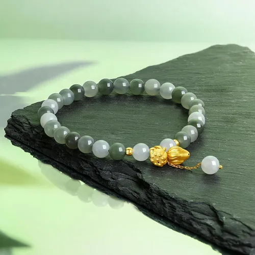 Vista 4 de 24K Gold Stretch Bracelets Real Gold Jadeite Jade Beaded Bracelet Real Gold Ring Clasp Stretch Bracelet Jewelry for Women Mom Daughter Y1910809