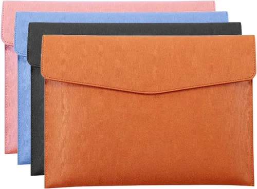 Vista 7 de Carpeta de archivos A4 de piel sintética, soporte para documentos, impermeable, cartera con cierre a presión, color negro, 2 paquetes