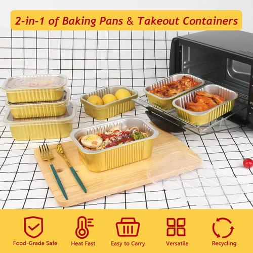 Vista 5 de LNYZQUS Sartenes de aluminio pequeños de 1 libra con tapas, paquete de 30 latas de aluminio de 16 onzas para hornear, recipientes sobrantes