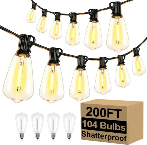 Vista 9 de Brightever Luces de Cadena para Exteriores de 25 Pies, Luces de Patio ST38 con 13 Bombillas Edison, Luces Colgantes Impermeables Conectables