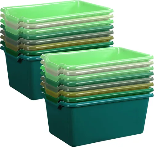 Vista 9 de Dandat 16 cubos para libros de plástico para aula, serie azul
