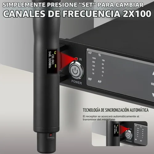 Vista 6 de Sistema de micrófono inalámbrico UHF profesional con micrófonos