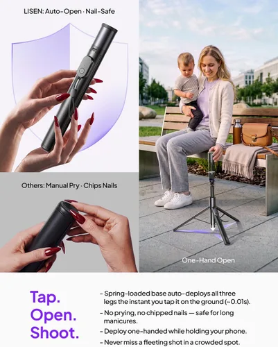 Vista 3 de LISEN - Trípode selfie stick de 67 pulgadas con control remoto para creadores de contenido Content creator essentials: 67" phone tripod with