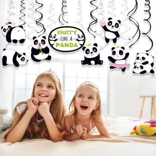Vista 6 de 30 piezas de panda colgante en remolino, decoraciones de remolino colgante para el techo de pandas, decoraciones para niñas y niños, hogar, aula