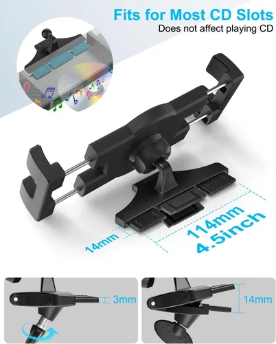 Vista 3 de Soporte para tablet de coche con ranura para CD, soporte para tableta de CD ultra resistente para automóvil con rotación de 360°, compatible