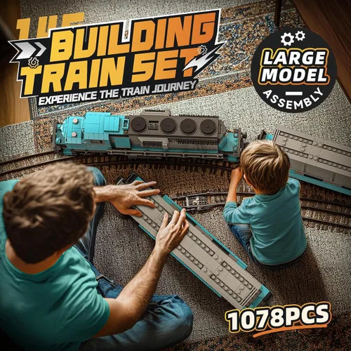 Vista 6 de MOCBROPCS Juego de Bloques de Construcción de Tren, Modelo de Locomotora de Combustión Interna de Carga de Mercancías, Juguetes de Construcción