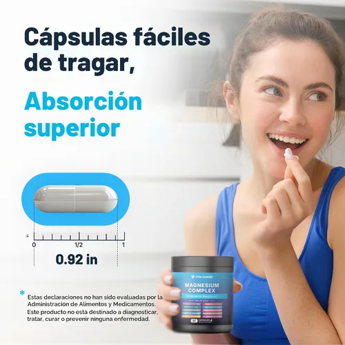 Vista 5 de Vita Guard Magnesium Complex 1480mg – 10-in-1 with Glycinate, Citrate, Malate & More – High Absorption – Sleep, Muscle, Nerve & Heart Support – 90