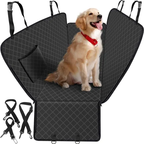 Vista 7 de (54 pulgadas de ancho x 56 pulgadas de largo, funda negra para asiento trasero impermeable para perro con ventana de malla duradera