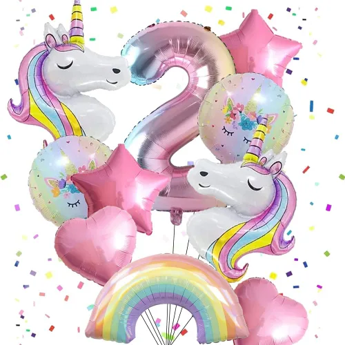 Vista 3 de Globos de Unicornio Decoraciones de Fiesta de Cumpleaños de Unicornio para Niñas Juego de Globos de Papel de Aluminio Macarón y Globos de Arcoíris