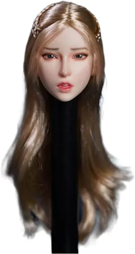 Vista 7 de Fremego Esculpe de cabeza femenina a escala 1/6, expresión de niña asiática, cabeza de cabello negro tallada para cuerpo de figura de acción PH TBL