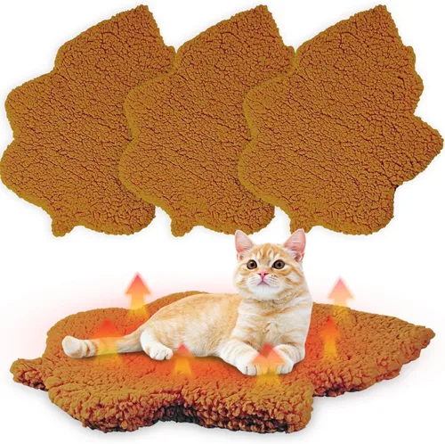 Vista 10 de Paquete de 3 camas autocalentables para mascotas con forma de hoja, autocalentable, tapete térmico lavable para erizo, conejo, planeador de azúcar